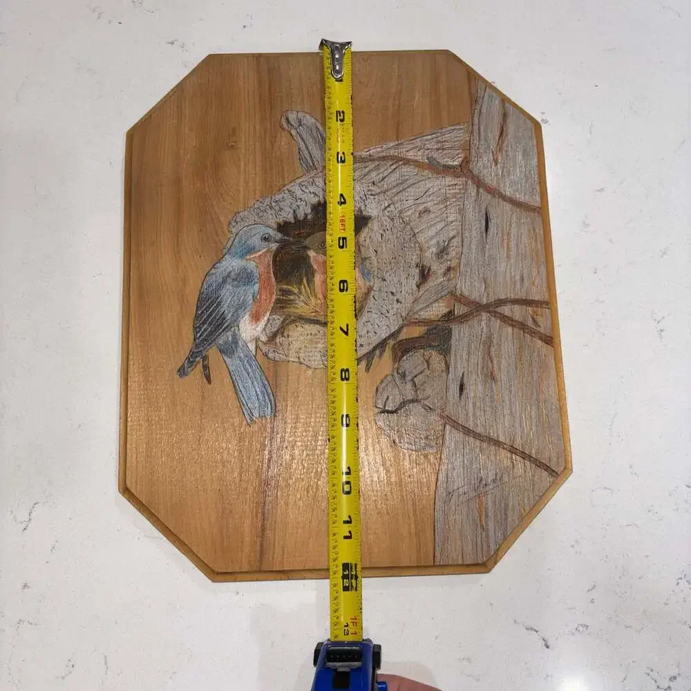 Tom Vandenbosch Handcrafted Bluebirds Wood Burned Pyrography Art Plaque - Picture 8 of 8
